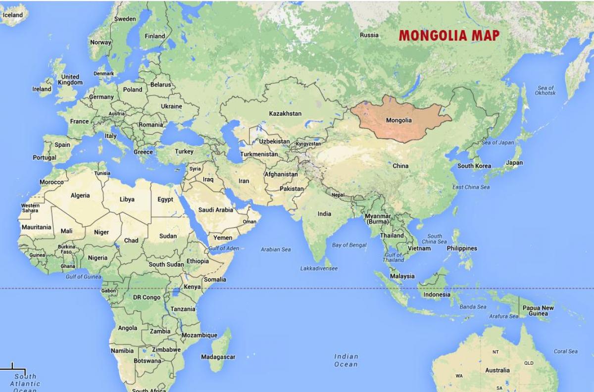 карта свету, якая паказвае Манголіі