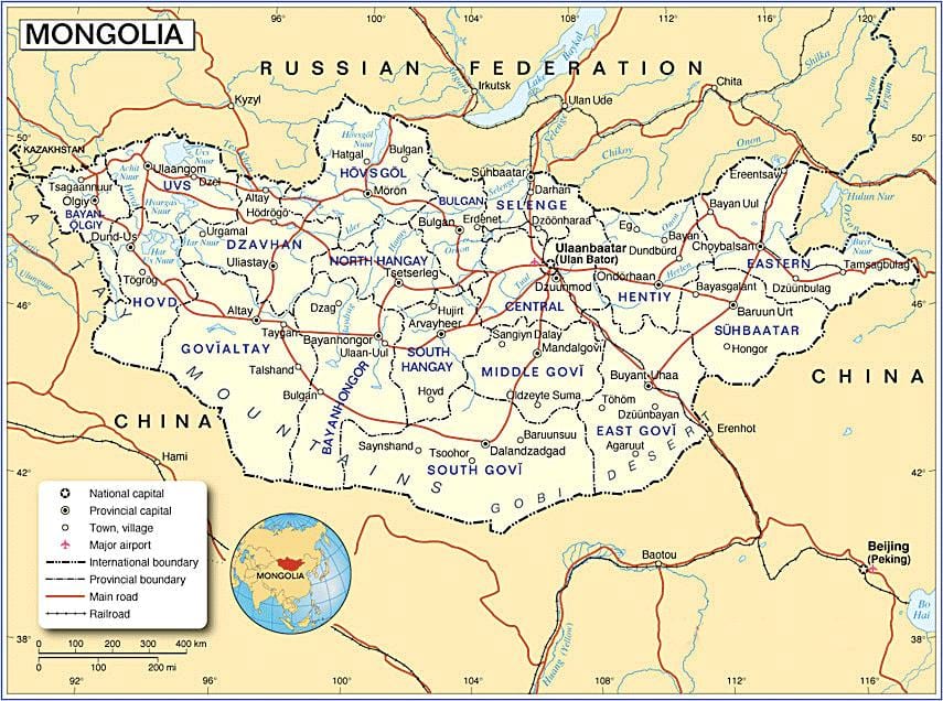 Манголія турыстычная карта