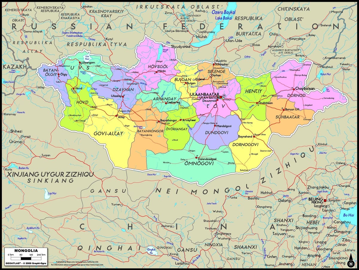 фізічная карта Манголіі