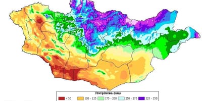 Карта Манголіі шчыльнасць насельніцтва 